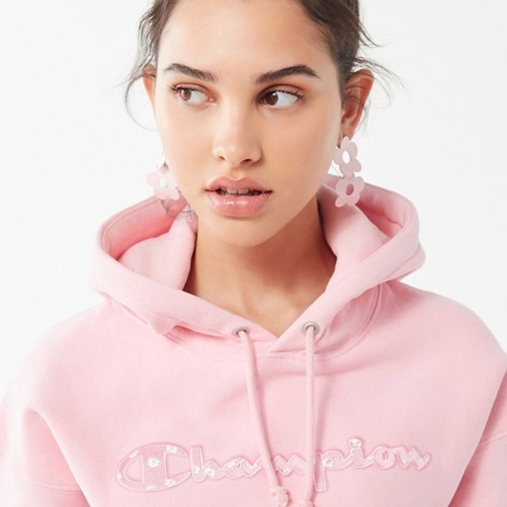 Champion Reverse Weave Pink Daisy Logo Hoodie